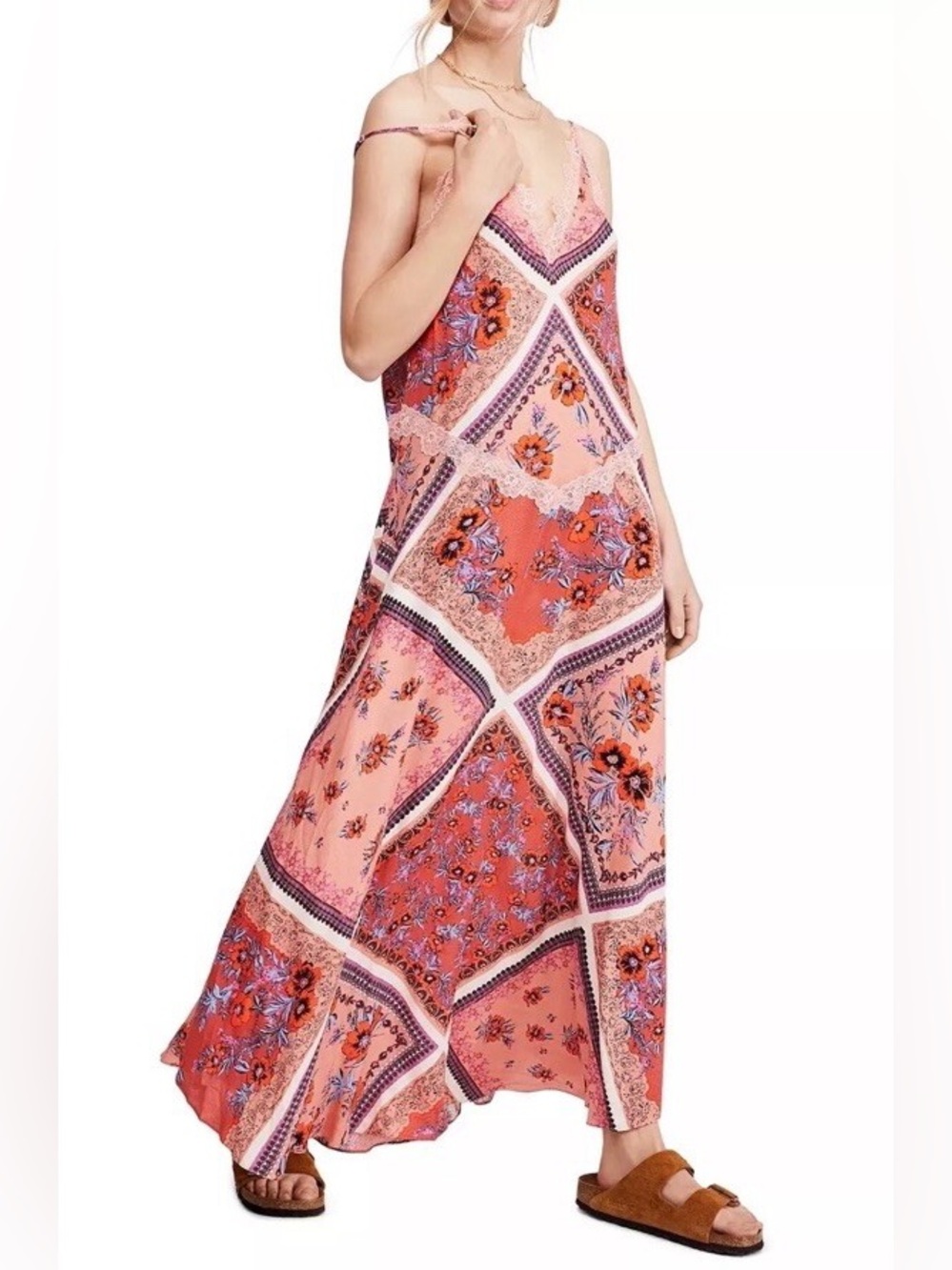 Intimately Free People Stevie Pink Scarf Paisley Slip Maxi Dress Small